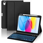 BLUTLOTUS Keyboard case for iPad 10th Generation Case with Keyboard 10.9 Inch - 7 Colors Backlit Wireless Detachable Folio Keyboard Cover with Pencil Holder for New iPad 10th Gen 2022 (Black)