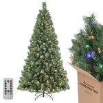 SALCAR 7ft Pre-lit Artificial Christmas Tree with Remote Control, 9 Lighting Modes, 868 PVC Tips, 210 cm Spruce Pine Xmas Tree with 380 Warm White & Multicolor LED Fairy Lights