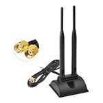 Eightwood External Wifi Antenna 2.4G / 5.8G Dual Band Magnetic Base 6dBi RP-SMA Adapter 2m Compatible for Huawei Netgear Tp-link Router Wifi Security Camera WLAN PCIe Card Wirelesse Bluetooth