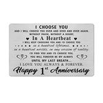1 Year First Anniversary Wallet Card for Husband Wife Boyfriend Girlfriend, 1st yr Wedding Anniversary Wallet Card Gifts for Her Him Women Men, Romantic Engraved Anniversary Cards Presents