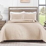 Exclusivo Mezcla Ultrasonic 3 Piece Full Queen Size Quilt Set with Pillow Shams, Lightweight Bed Cover Soft Bedspreads Coverlet Set - (Beige, 88"x92")