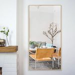 NeuType 47" X 22" Full Length Mirror Full Body Mirror Aluminum Alloy Thin Frame Floor Mirror Large Wall Mirror Dressing Mirror Hanging or Leaning Against Wall Bedroom Mirror Gold (no Stand)