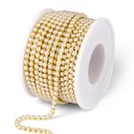 Pearl Trim Close Chain, [10 Yards/ 3.0MM] Gold Pearl Applique Trim, Pearl Beaded Cup Chain for Sewing Crafts, DIY Jewelry Making, Clothing Wedding Party Decoration