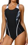 CharmLeaks Athletic Swimwear for Women Professional Training Racing One Piece Swimsuit Black/White M