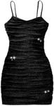 EXARUS Girls Spaghetti Strap/Long Sleeve Bodycon Dress Tight Short Ruched Homecoming Party Special Occasion Dance, Sparkly Black, 10 Years