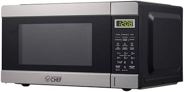 COMMERCIAL CHEF 0.9 Cu Ft Microwave with 10 Power Levels, Push Button and Child Lock, 900 Watt Microwave with Digital Controls, Countertop Microwave with Timer and Quick-Touch Menu, Stainless Steel