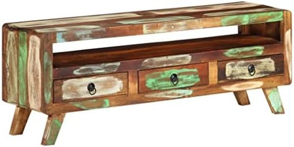 vidaXL TV Cabinet, Solid Reclaimed Wood, Multicolor Finish, Handmade, 110x30x40 cm, Ideal for Living Room & Bedroom