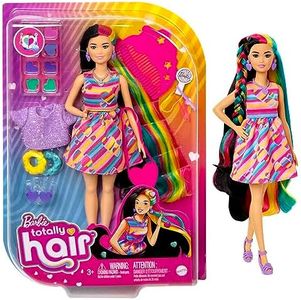 Barbie Totally Hair Heart-Themed Doll, Petite, 8.5 inch Fantasy Hair, Dress, 15 Hair & Fashion Play Accessories (8 with colour Change Feature) for Kids 3 Years Old & Up
