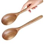 12"Wooden Spoons for Cooking,Wood Spoon Set of 2,Solid Acacia Wood Serving Spoons,Smooth Finish,Comfortable Handle Wood Scoop Utensil,Heat Resistant Nonstick Cookware Server Spoon,Stirring Food