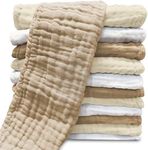 Sunny zzzZZ Muslin Burp Cloths for Baby 100% Cotton Burping Cloths for Unisex, Boy, Girl - Large 20'' by 10'' Newborn Essentials Ultra Soft Absorbent Milk Spit Up Rags - 12 Pack - White+Ivory+Brown