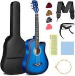 CAHAYA Full Size Acoustic Guitar 38 Inch Kit with Spare Strings, Bag, Strap, Picks, Capo, Stickers Blue, Model CY0354