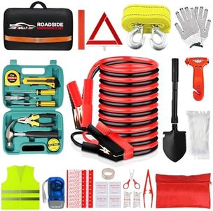 Car Emergency Roadside Tool kit,Road Side Safety Assistance Kit for Women Men Adult,Auto Truck Vehicle Emergency Bag with Shovel Jumper Cable First Aid Kit Blanket Front Rear Cover Alignment Tool