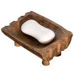 Large Rustic Teak Wood Soap Holder, Farmhouse Wooden Soap Dish,Decorative Bathroom Shower Soap Holder, Handmade Kitchen Countertop Soap Stand with Draining Holes