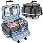 Damero Rolling Medical Bag with Detachable Trolley, Medical Equipment Bag with Removable Pouches and Dividers, First Aid Responder Bag Empty for Home Health Nurses, Doctors, EMT, EMS, Gray