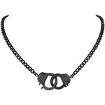 ChainsHouse Women Handcuff Pendant Necklaces Interlocking Circle Partners in Crime Collar Black Color