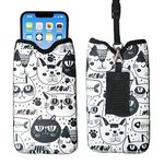 Tainada Men Women Neoprene Shockproof Phone Sleeve Pouch Carrying Case Bag with Neck Lanyard, Belt Loop Holster for iPhone 16/15/14 Pro Max, 16/15/14 Plus, Samsung S24+, S23, A54 (Doodle Cats Pattern)