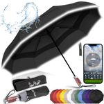 Royal Walk Windproof Folding Travel Umbrella Compact and Strong Luxurious Real Wood Handle Automatic Open Close Vented Double Canopy for Men and Women