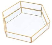 CraftsX2Z Glass Tray, with Mirror Base Glass Jewelry Tray, Mirror Base Vanity Tray, Home Table Decoration, Makeup Organizer, Vanity Tray (Glass -Hexa - 8 x 9), Hexagonal, Gold