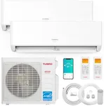 TURBRO 27,000 BTU Dual Zones Mini Split AC/Heating System, Ductless Multi Zones Inverter Mini Split Air Conditioner with Heat Pump, 22 SEER2, WiFi Enabled, Greenland (12K+12K), 230V