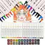 PLUSPOINT Soft Head Marker Pen Set 24 Colors Water Based Drawing Medium Tip Sketching Coloring Pen With Foldable Case Best For Kids, Adult, Multicolor