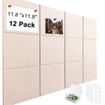 SOYANGNEK Large Office Cork Board Alternative - 11.8"x11.8"x0.35" 12 Pack Felt Wall Tiles Self-Adhesive Safe Removable No Damage for Wall Pin Board Large Bulletin Board for Office, School & Home