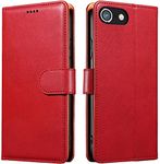 iWEOCO iPhone SE 2022 Case iPhone SE 2020 Case iPhone 8 Case iPhone 7 Case Genuine Leather Flip Anti-Theft RFID Blocking Stand Strong Magnetic Clasp Closure Cash Credit Card Slots Case (Red)