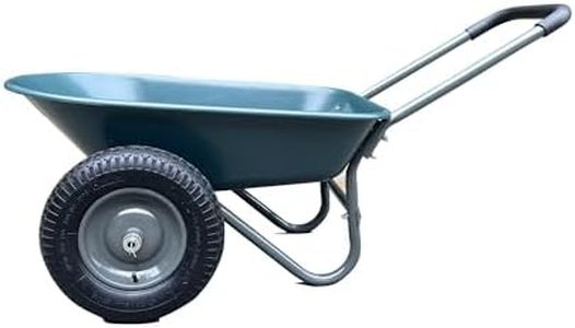 Garden Wheelbarrow Cart, Heavy-Duty Utility with Dual Wheels, Built-in Stand, Ideal for Home, Yard, and Garden - Green