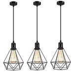 3PCS Black Ceiling Lights Industrial Flush Ceiling Light Fittings Pendant Light Shade Metal Chandeliers Ceiling Light with Adjustable Cable for Living Room Kitchen Bedroom Hallway Lighting, No Bulbs