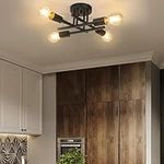 Licperron Vintage Ceiling Light, Vintage Semi Flush Mount 4 Light Ceiling Light with E27 Base Modern Black Chandelier Ceiling Light Fixture for Farmhouse Kitchen Bedroom