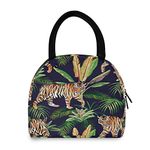 Animal Tiger Tropical Leaf Lunch Bag for Women Insulated Cooler Tote Bag Portable Lunch Box Bag for Children Girls Men Adult Work School Picnic