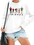 RFBIQI Christmas Friends Sweatshirt Women Funny Cartoon Graphic Pullover Top Christmas Movie Shirt Xmas Party Long Sleeve Tee, White, XX-Large