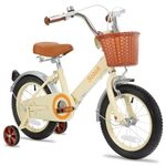 STITCH Retro 16 Inch Kids Bike for 4-7 Years Old Girls, 16 Inch Wheels Girls Bike with Stabilisers & Basket,Beige