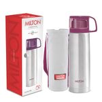 Milton Glassy 500 Thermosteel 24 Hours Hot and Cold Water Bottle with Drinking Cup Lid, 500 ml, Pink | Leak Proof | Office Bottle | Gym Bottle | Home | Kitchen | Hiking | Trekking | Travel Bottle