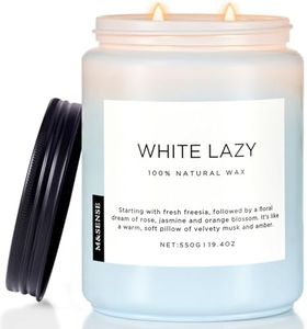 M&SENSE White Lazy Large Soy Jar Candles, Floral & Warm Cotton Scented Candles Home Decor 19.4oz 110 Hour Long Lasting Burning, Non Toxic Natural 2 Wick Relaxing Candle for Women Men