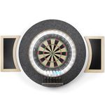 peleya Dart Board Cabinet Set with LED Light; Bristle Dartboard, Built in LED Light, Darts and Chalkboards (Black, Official Tournament Size)