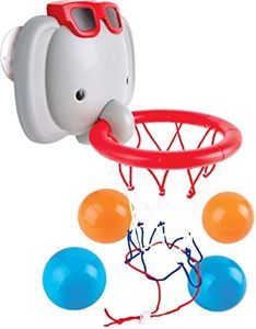 Hape Bath Time Basketball Elephant Pal | Bathtub Shooting Game, 1 Hoop with Suction Cups and 4 Balls, for Children 18 Months+