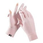 Antcher Women UV Sun Protection Gloves Ice Silk Sunblock Fingerless Gloves Full Finger Touchscreen Non Slip Gloves Hiking Cycling Gloves for Golf Driving Fishing (Pink)