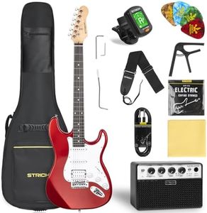 STRICH Electric Guitar Beginner Kit, Solid Body 39" Full Size Electric Guitar HSS Pick Up for Starter, with 10W Amp, Bag, Digital Tuner, Capo, Strap, String,Cable, Picks, SST-S20 Metal Red