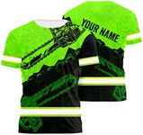 HiVis Custom Shirt Green Neon Chainsaw Logger Custom Name High Visibility Shirt for Men Reflective Shirt Hi Vis Shirt Safety Workwear for Canadian - 8 Sizes S to 5XL (L)
