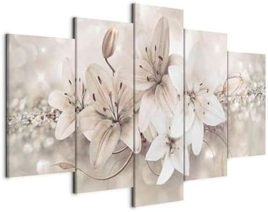 murando - Quadro Fiori Giglio 150x75 cm 5 pezzi Stampa su Tela in TNT XXL Immagini Moderni Murale Decorazione da Parete Quadri Grandi Componibili Pittura Soggiorno Astratto Natura Beige b-A-0297-b-n