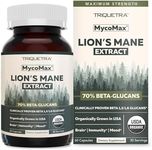 MycoMax Lions Mane Supplement - 70% Beta Glucans, Max Potency Organic Lions Mane Extract, US Grown + Ultrasonic Extraction - 500 mg serving - Supports Mental Clarity, Focus and Memory - 60 Capsules