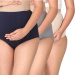 Morph Maternity Belly Panties | Maternity Panty | High Waist Full Coverage | Full Belly Support | Comfy Cotton Pregnancy Underwear | Pack of 3 | Navy Blue, Steel Grey & Skin | XXL