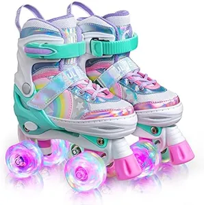 SULIFEEL Rainbow Unicorn 4 Size Adjustable Light up Roller Skates for Girls Boys for Kids Medium