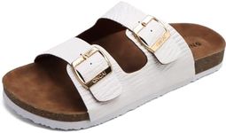 ONCAI Mens Sandals,Beach Slides Cork Footbed Summer Slippers with Adjustable Buckle Straps Woodgrain White Size 10