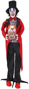 Haunted Hill Farm Standing Clown and Animatronic Talking Skull Clown in a Box for Battery Operated Scary Indoor or Covered Outdoor Halloween Decoration