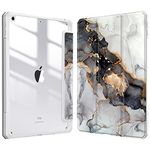 Fintie Hybrid Slim Case for iPad 9th / 8th / 7th Generation (2021/2020 / 2019) 10.2 Inch - [Built-in Pencil Holder] Shockproof Cover with Clear Transparent Back Shell, Cloudy Marble