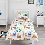 Bloomsbury Mill - Cot Bed Duvet Cover Set - Toddler Bedding Set For Boys and Girls - Construction Diggers Kids Bedding - Cot Duvet Cover & Pillow Case Set - 120x150cm