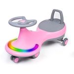 Luusa Magical Swing Car for Baby | LED Lights and Musical Rhymes | Kids | 60 Kgs Weight Capacity | 2 to 12 Years with Scratch Free Wheels (Baby Pink) Proudly Made in India