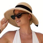 Comhats Straw Beach Sun Hats for Women Packable UPF 50 Floppy UV Protection Summer Panama Fedora Sunhat Wide Brim Travel Medium 57cm Beige