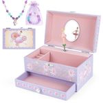 hombrima Music Jewellery Box with Drawer Necklace Bracelet, Musical Jewelry Storage Case with Spinning Ballerina Gift Set for Kids Girls Children Daughter